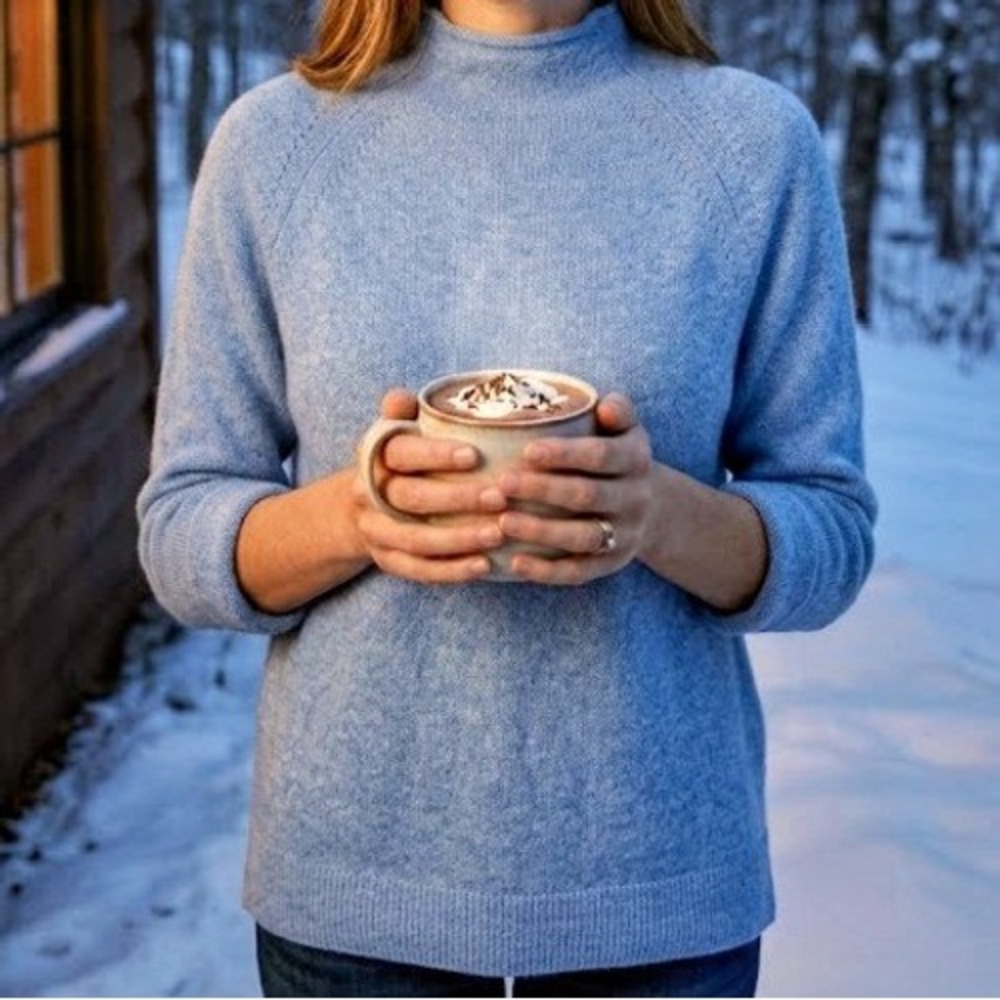 Gap Merino Wool Blend Knit Sweater Womens Large Blue Heather Soft Winter Cozy - Picture 2 of 15